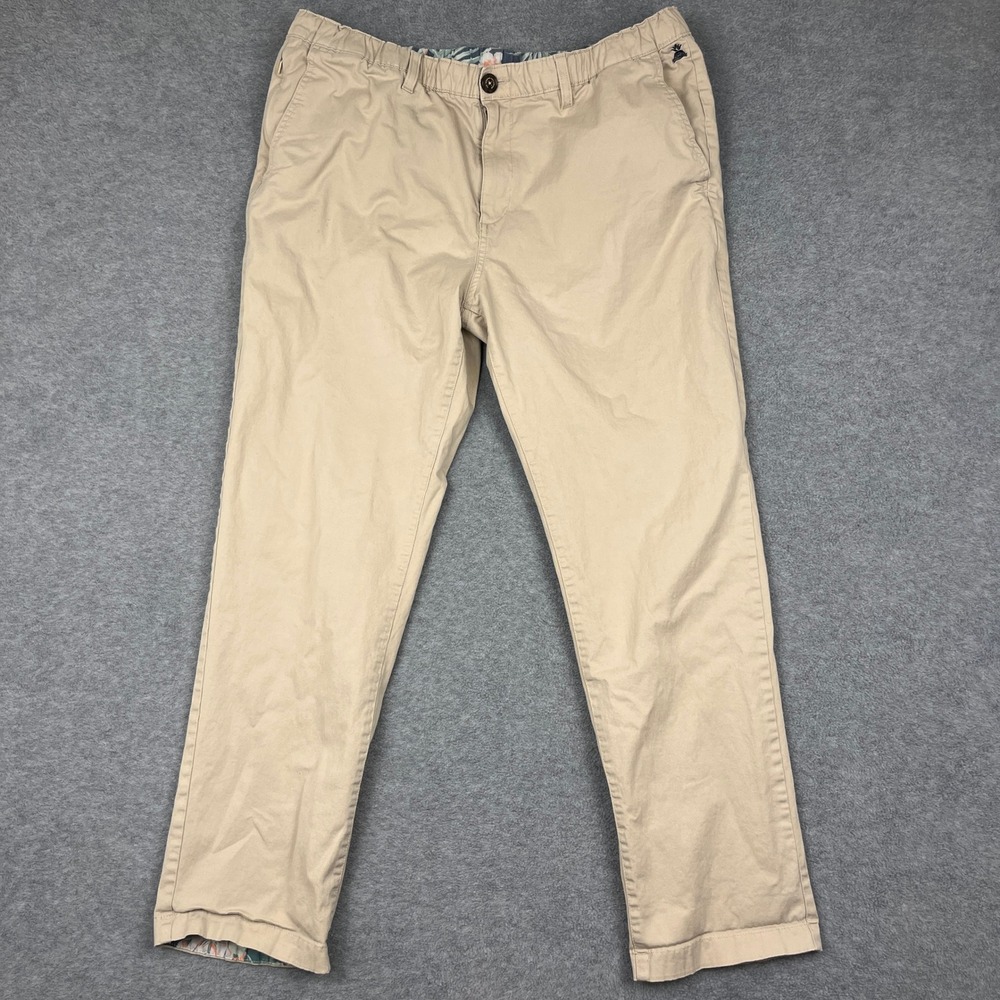 Chubbies Pants Mens XL Tan Chino Regular Fit Floral Trim Cotton Drawstring